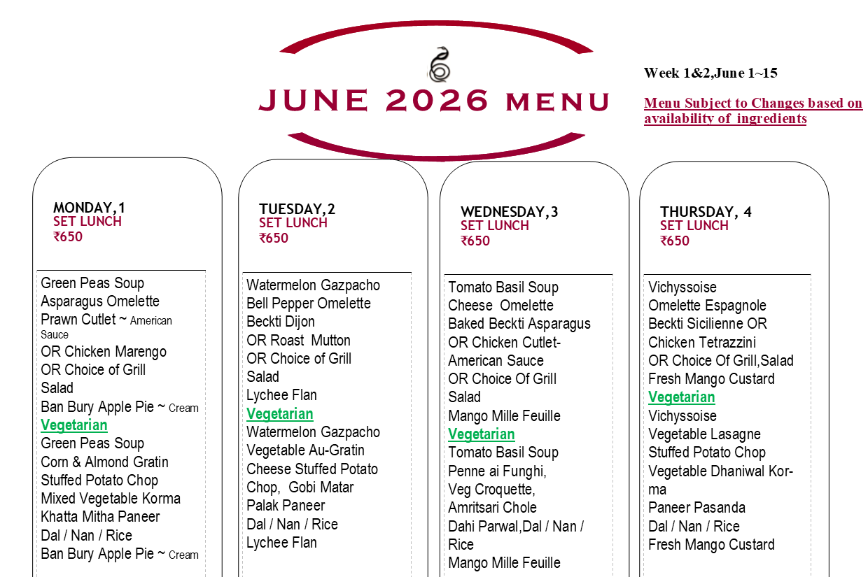 June 2026 Menu~ Jun 1~15