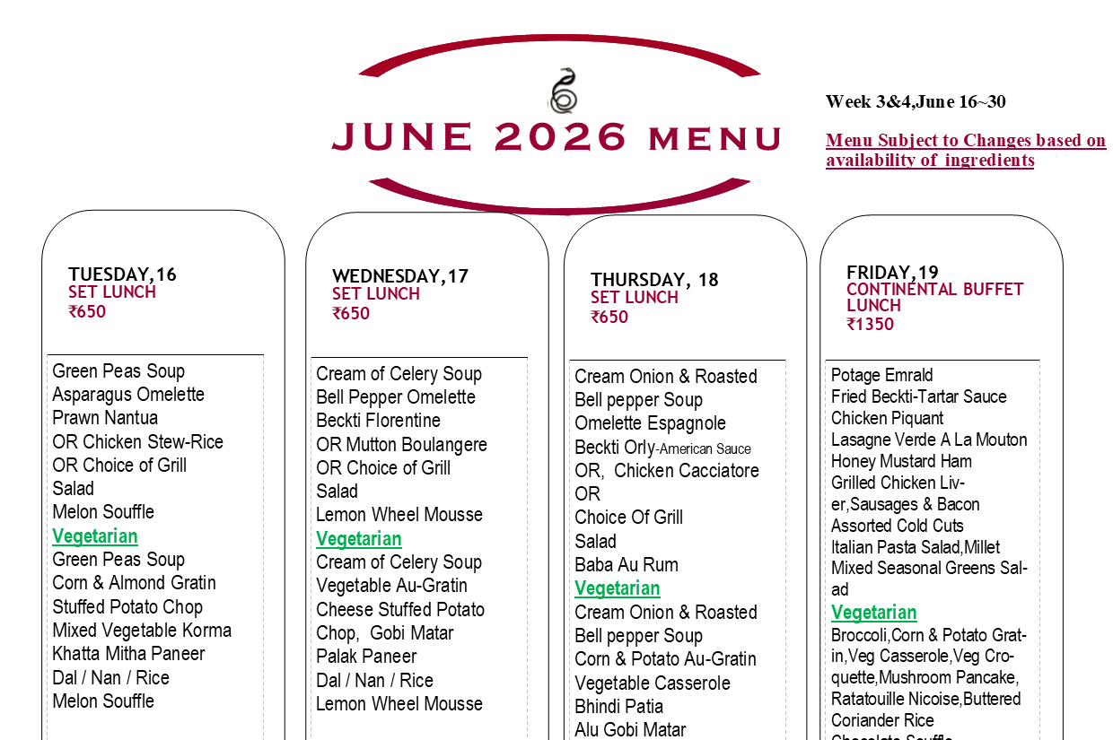 June 2026 Menu~ Jun 16~30