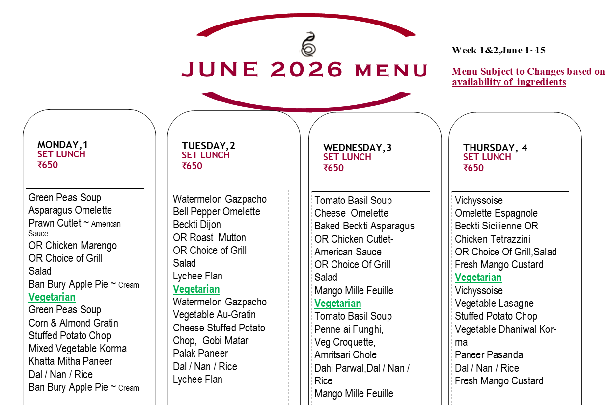 June 2026 Menu~ Jun 1~15
